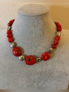 Vintage Red Coral Statement Necklace w/ 925 Clasp - Women's Jewelry